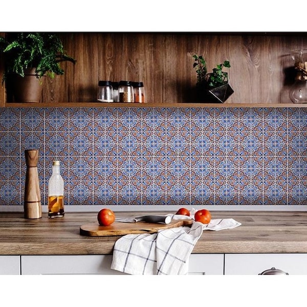 Homeroots 8 x 8 in. Blue Rust Zio Removable Peel & Stick Tiles 400244 - main